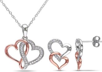 Delmar Diamond Heart Pendant Necklace & Stud Earrings Set - 0.19ct. in Silver/Rose Gold at Nordstrom Rack
