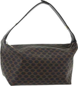 Celine Vintage Macadam Shoulder Bag Macadam Canva Vinyl Black Canvas Handbag (Pre-Owned)