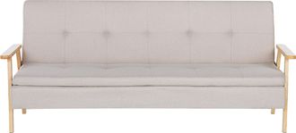 Beliani Sof&aacute; Cama 3 Plazas De Tela Poli&eacute;ster Beige Estructura Madera Maciza Reposabrazos Click Clack Moderno Tjorn