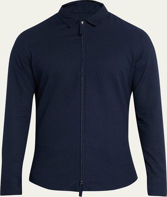 Giorgio Armani Mens Cotton Seersucker Full-Zip Shirt Jacket