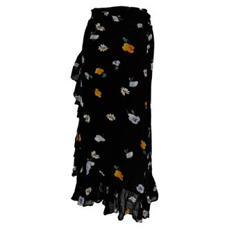 Ganni Ganni Dainty Georgette Midi Wrap Skirt in Black Viscose