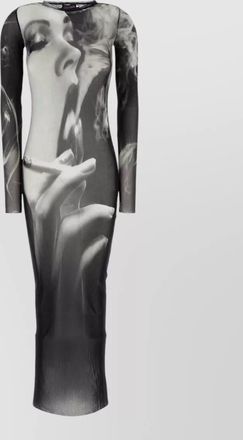 Jean Paul Gaultier printed mesh long-sleeve maxi dress