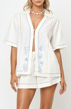 L*Space La Mer Embroidered Cover-Up Shirt in Cream at Nordstrom, Size X-Small