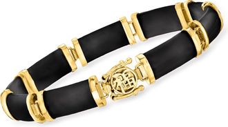 Ross-Simons Black Agate Good Fortune Bracelet in 18kt Gold Over Sterling