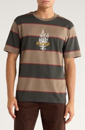 Rvca x Kevin Spanky Long Dayshift Stripe Cotton Graphic T-Shirt in Mushroom at Nordstrom Rack, Size Small