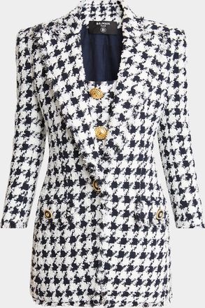 Balmain Long Tweed Houndstooth Blazer
