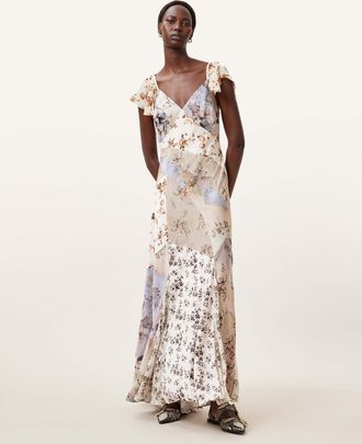 AllSaints Womens Polyester Lala Floral Maxi Dress, Size: UK 16/US 12