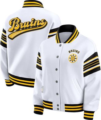 WEAR by Erin Andrews Womens WEAR by Erin Andrews White/Gold Boston Bruins Full-Snap Fleece Sweatshirt Jacket at Nordstrom, Size Xx-Large