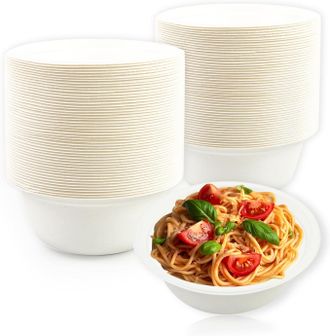 OEM 100 Cuencos Desechables De Papel, Fabricados Con Bagazo De Ca&ntilde;a De Az&uacute;car Y Compostables, Ideales Para Sopas Y Fiestas (blanco, 350 Ml)