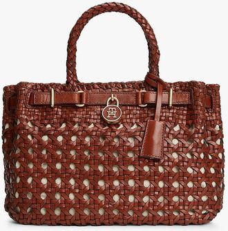 Tommy Hilfiger Womens Woven Leather Mini Tote Bag - Beige