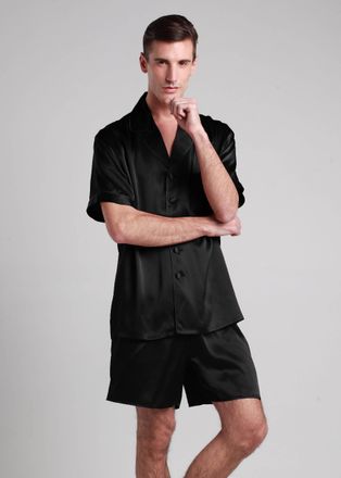 LilySilk Mens 22 Momme Contrast Trim Short Silk Pajama Set