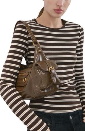 Mango Stripe Long Sleeve T-Shirt in Brown at Nordstrom, Size Medium