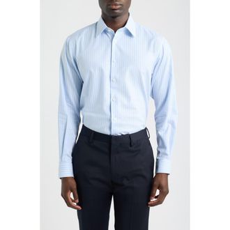 Nordstrom Traditional Fit Stripe Premium Non-Iron Cotton Dress Shirt in Blue- White George Stripe at Nordstrom, Size 16.5