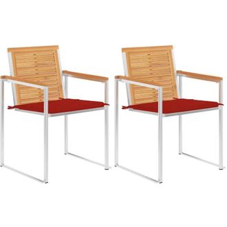 vidaXL Vidaxl - Sillas De Jard&iacute;n Con Cojines 2 Uds Madera Maciza Teca Y Acero