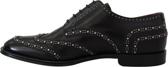 Dolce & Gabbana Mens Black Leather Derby Dress Studded Shoes