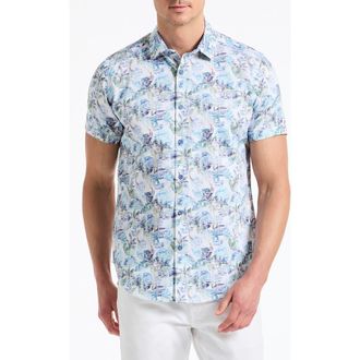Robert Graham Short Sleeve Cotton Button-Up Shirt in Blue Multi at Nordstrom Rack, Size Small