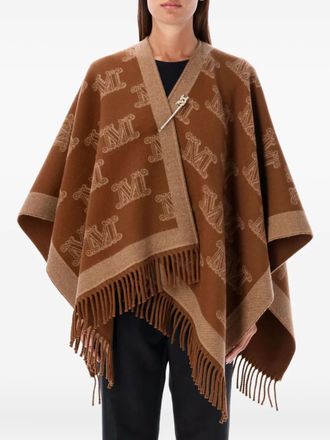 Max Mara monogram fringed poncho - women - Fabric - OS - Brown