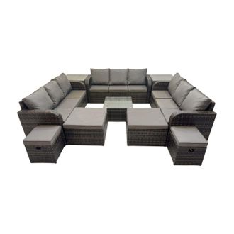Fimous Rattan Garden Outdoor Furniture Set with 4 Stools 2 Side Table in Dark Grey