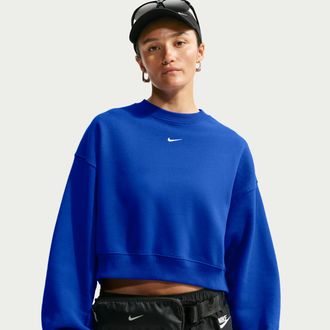 Nike Womens Studio Fleece Medium Weight Oversized Cropped Crew in Blue | IM8497-417