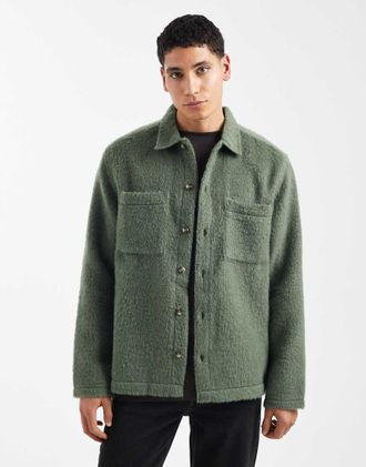 Asos Camicia giacca testurizzata verde con tasche