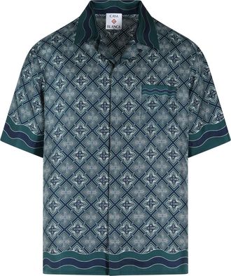 Casablanca Radiating Monogram Green Silk Shirt