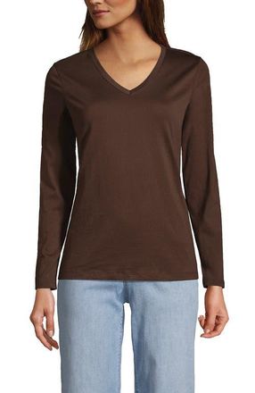 Lands End Relaxed Supima Cotton Long Sleeve V-Neck T-Shirt in Rich Coffee at Nordstrom, Size X-Large