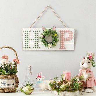 OEM 2 Piezas De Decoraci&oacute;n De Pascua Para La Puerta: Corona De Conejos, Cartel De Madera Para La Puerta Principal