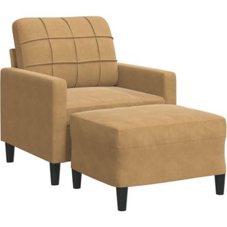 vidaXL Sill&oacute;n Con Taburete Terciopelo Marr&oacute;n 60 Cm Vidaxl