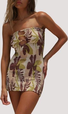 Stone Fox Swim Conchita Smocked Strapless Cover-Up Minidress in Tropical Tonal at Nordstrom, Size X-Small