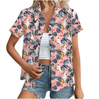 Generic Hawaiian Button Down Shirts Women Sale,Summer Floral Printed Short Sleeve Blouses 2025 Trendy Loose Lapel Soft Cool Beach Vacation Tops Boho Going Out