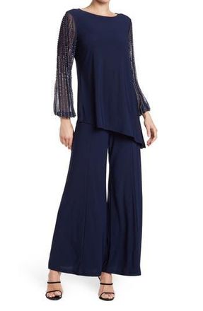 Marina Rossini Beaded Sleeve 2-Piece Pant Set in Navy at Nordstrom Rack, Size 10