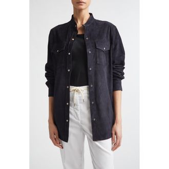 Eleventy Lambskin Suede Overshirt in 11 Blue at Nordstrom, Size 00 Us