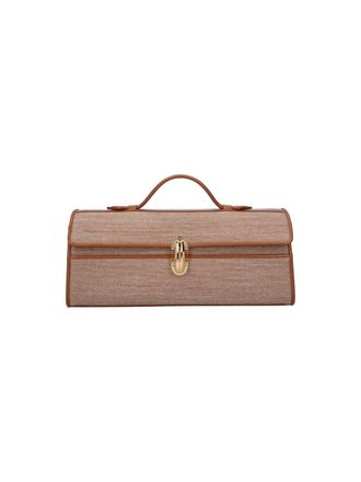 Savette Brown Fabric Slim Symmetry Clutch