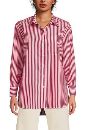 Lands End No Iron Oversized Poplin Extra Long Tunic in White/compass Red Stripe at Nordstrom, Size X-Small P