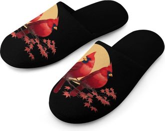 Generic Cardinal Maple Leaves Mens Slippers Warm Non-Slip Houes Shose Spa Slipper for Home Bedroom