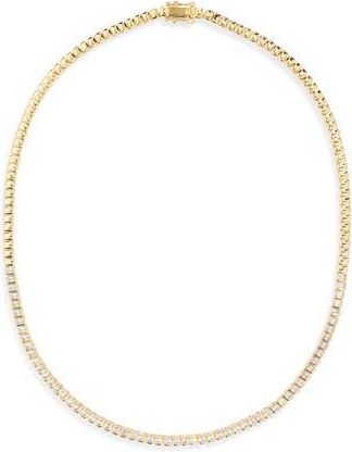 Nordstrom Partial Baguette Cubic Zirconia Frontal Necklace in Clear- Gold at Nordstrom Rack