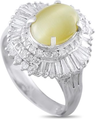 Luxury Bazaar Platinum 0.82ct Diamond and Cats Eye Cocktail Ring MF21-082526
