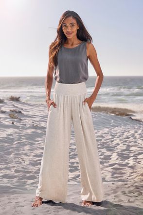 French Connection Leinenhose FRENCH CONNECTION, Damen, Gr. 32/34, N-Gr, beige meliert, Web, Obermaterial: 80% Viskose, 20% Leinen, meliert, unifarben, Basic, figurumspi