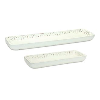 Melrose International White Washed Mango Wood Dough Bowl Tray (Set of 2) - White