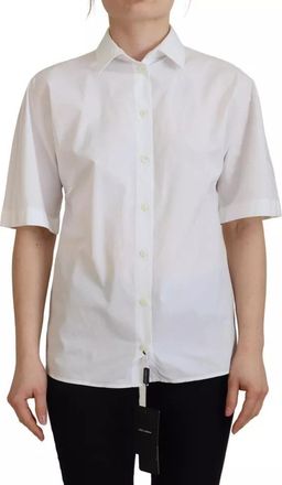Dolce & Gabbana White Cotton Button Front Short Sleeve Womens Shirt (Pre-Owned)