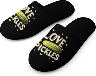 Generic I Love Pickles Warm Mens Slippers Slip On Soft Fleece House Shoes Winter Indoor Outdoor