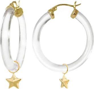 Gold & Honey Womens Mini Star Charm Lucite Hoop Earrings In Clear