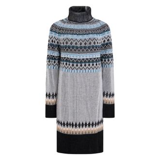 Moorer Nhora Jurk met Geometrisch Patroon - Dames - Jurken - Blauw - Maat: XS Wol