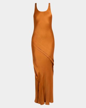Saint Laurent Sleeveless Draped Silk Tank Dress