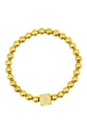 Adornia Crystal Initial Stretch Bracelet in Gold-A at Nordstrom Rack