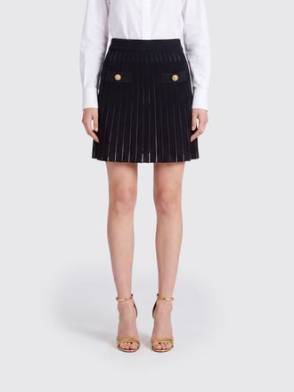 Balmain High-Waisted A-Line Knit Miniskirt with Jewel Buttons