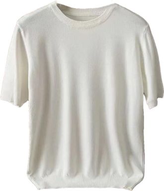Generic Cashmere T-Shirt Mens O-Neck Knitting Pullover Short Sleeve Pullover Sweater Tops White