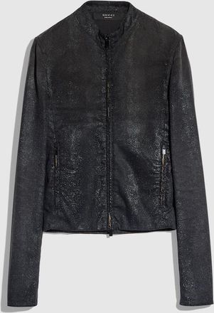 Gucci Cotton Viscose Jacket With Python Effect, Size 48 IT, Black