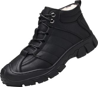 Generic Mens Winter Short Boots, Warm Fleece-Lined Outdoor Ankle Shoes with Lace-Up Design, Waterproof Non-Slip Lightweight Cold-Weather Work Footwear,Black,7