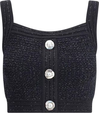 Balmain Womens Button Front Sleeveless Top - Black